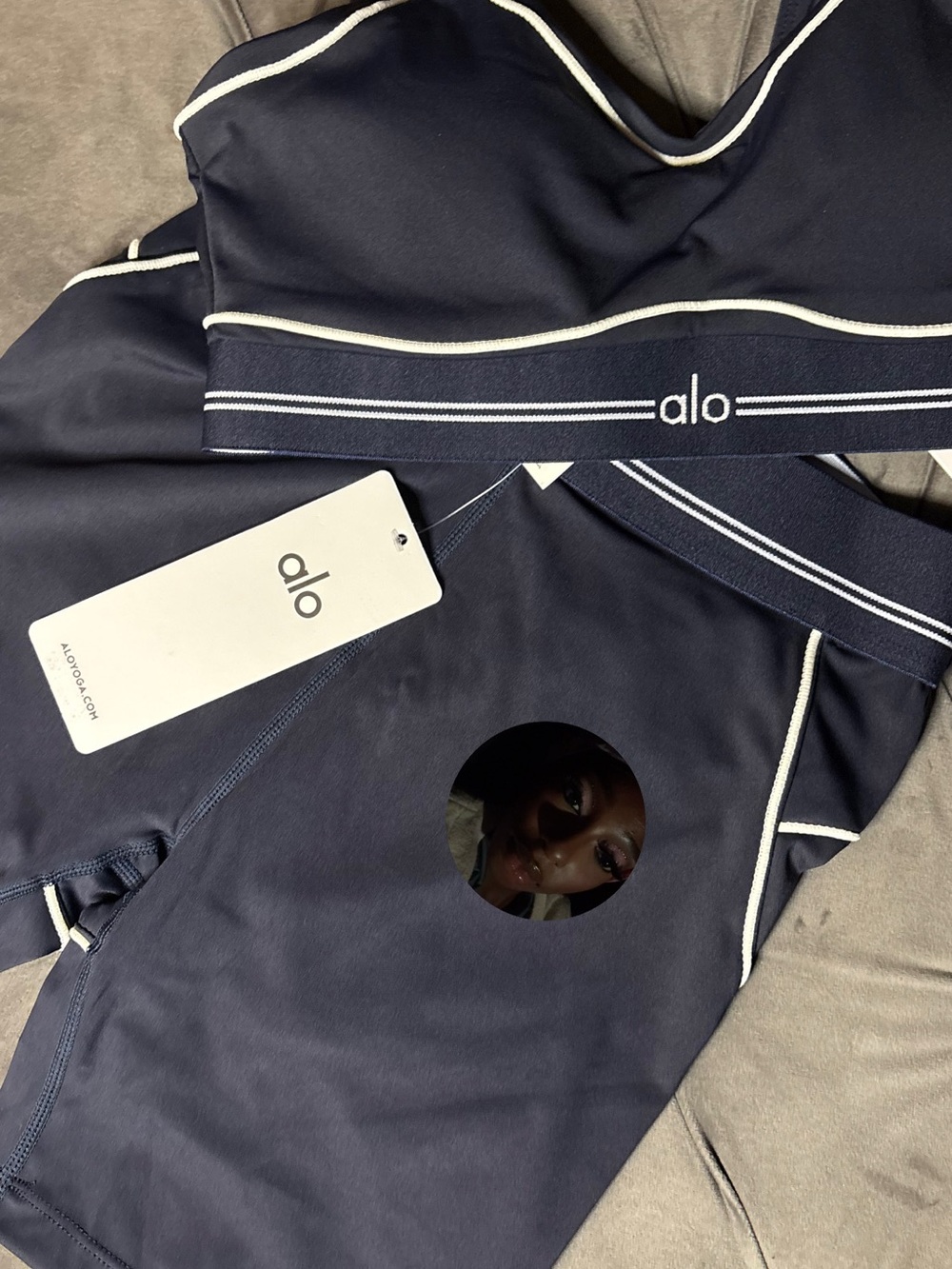 ALO Yoga Navy Leggings with White Piping